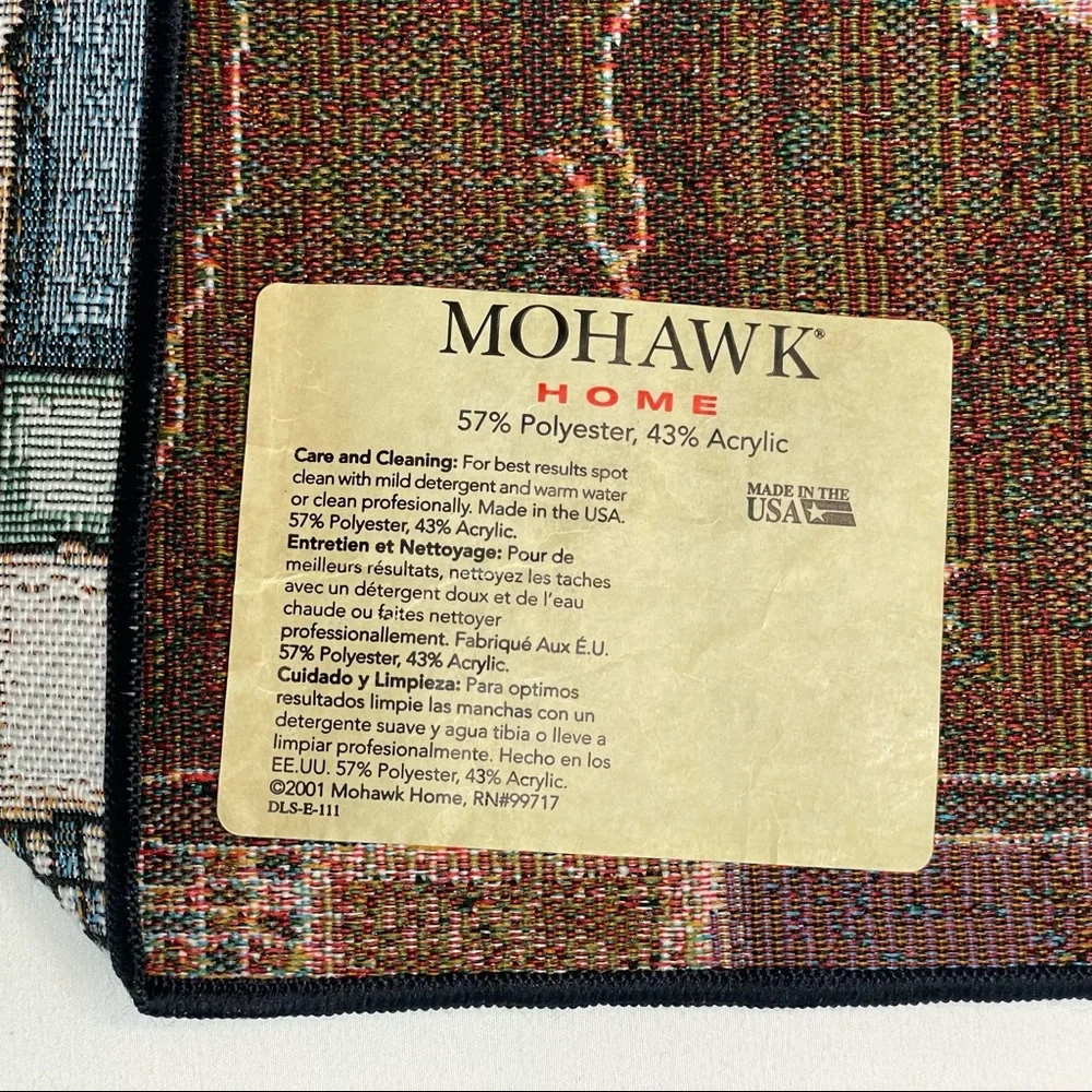 Vintage MOHAWK HOME Table Runner Textured Skating Snowman and Bear Blue Jay
